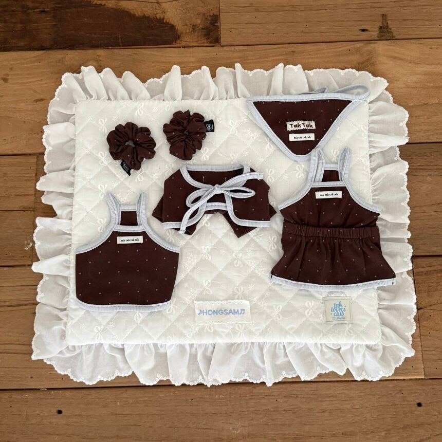 特典付き*［tak!tak!tak!tak!］Mocha dot cardigan set（袖なしTシャツ＋ボレロカーディガン）/choco