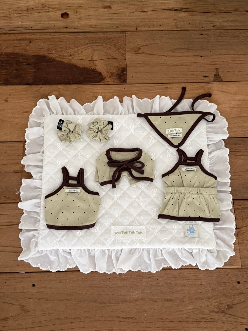 特典付き*［tak!tak!tak!tak!］Mocha dot cardigan set（袖なしTシャツ＋ボレロカーディガン）/olive
