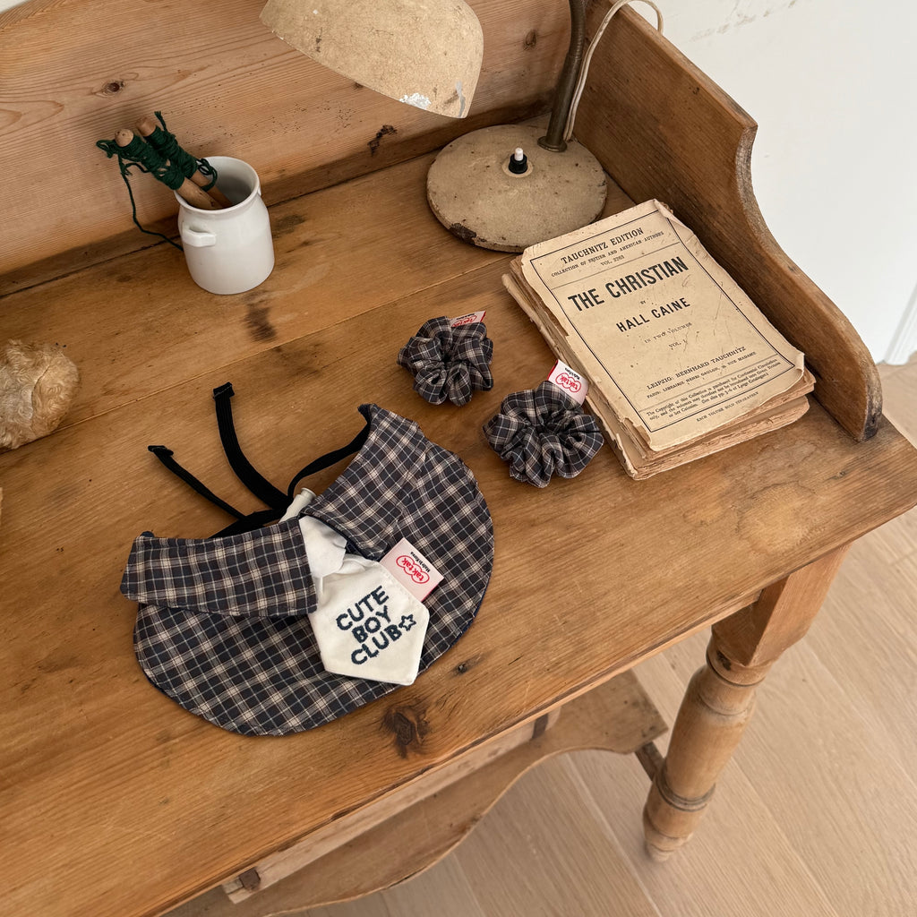 予約/ネーム刺繍［tak!tak!tak!tak!］check necktie cape(ビブ単品)