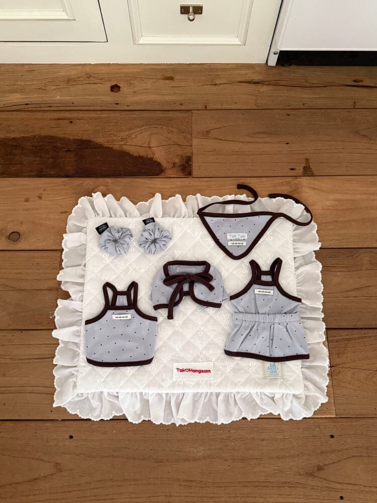 M即納/特典付き*［tak!tak!tak!tak!］Mocha dot cardigan set（袖なしTシャツ＋ボレロカーディガン）/ powder blue