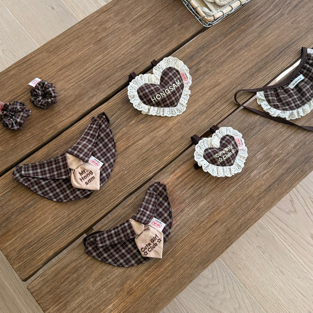予約/ネーム刺繍［tak!tak!tak!tak!］check heart bib(ビブ単品)