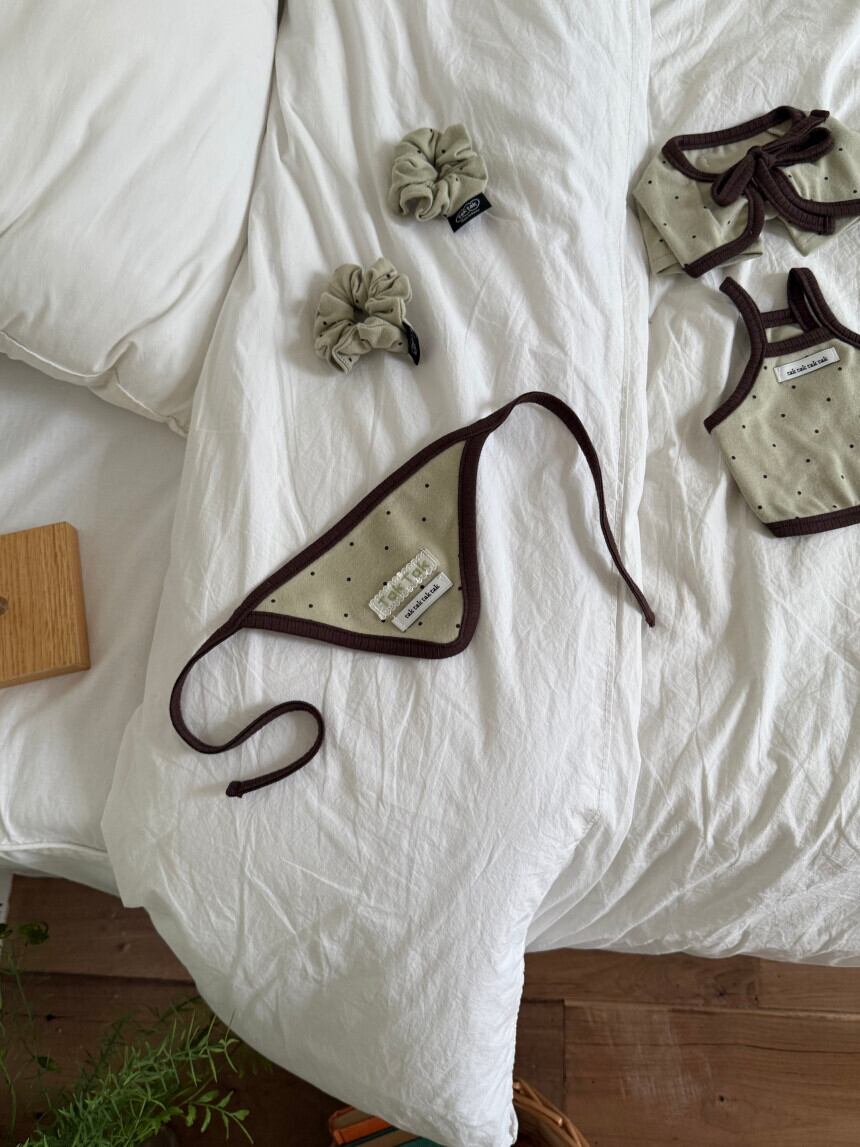 特典付き*［tak!tak!tak!tak!］Mocha dot cardigan set（袖なしTシャツ＋ボレロカーディガン）/olive