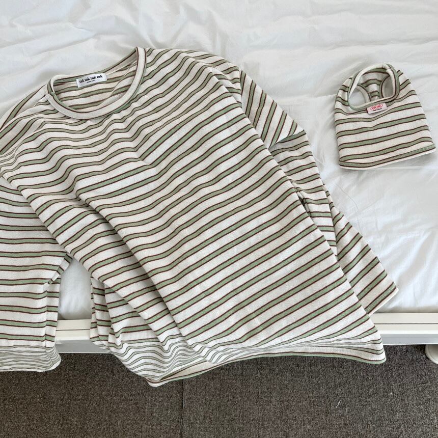 予約［tak!tak!tak!tak!］nerd stripe t-shirt ( apple mint brown ) 保護者用